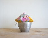 French Lavender Sachets //  Vintage 50s Toile de Jouy fabric // Set of 2 /Summer Orange Pink Floral / handmade by FrenchAtticFinds in France