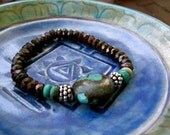 Garnet and turquoise stretch bracelet with sterling silver // gemstone yoga bracelet