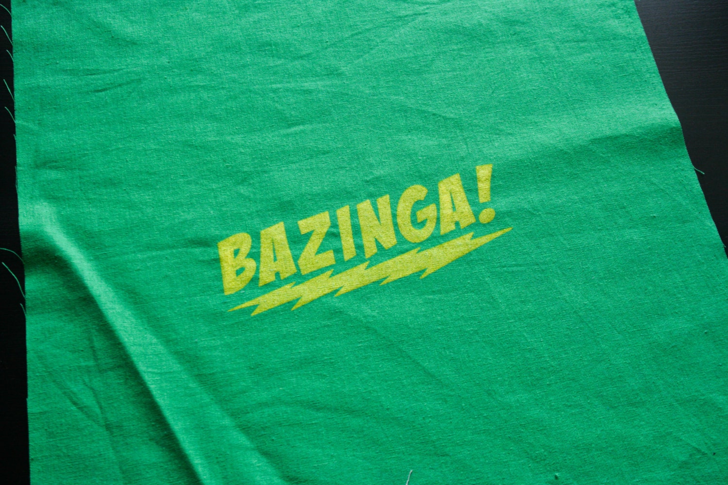 BAZINGA screen printed panel -Yellow on Green