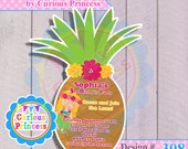 308 pineapple shaped invitations for hawaiian luau party DIGITAL printable girl girly baby shower