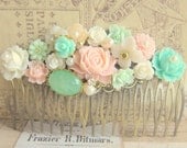 Pink Mint Green Hair Comb Pastel Colors Wedding Hair Comb Bridesmaid Hair Comb French Romance Secret Garden Spring Dream
