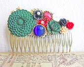 Wedding Hair Comb Emerald Green Hair Comb Red Teal Royal Blue Bridal Hair Comb Bridesmaids Hair Piece Head Piece Venetian Great Gatsby