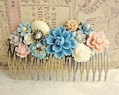 Wedding Hair Comb Bridesmaid Gift Head Piece Dusty Blue Pink White Cream French Romance Summer Fall Winter Pastel Colors