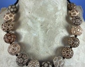 Large chocolate, gold/ brown and ivory bead necklace