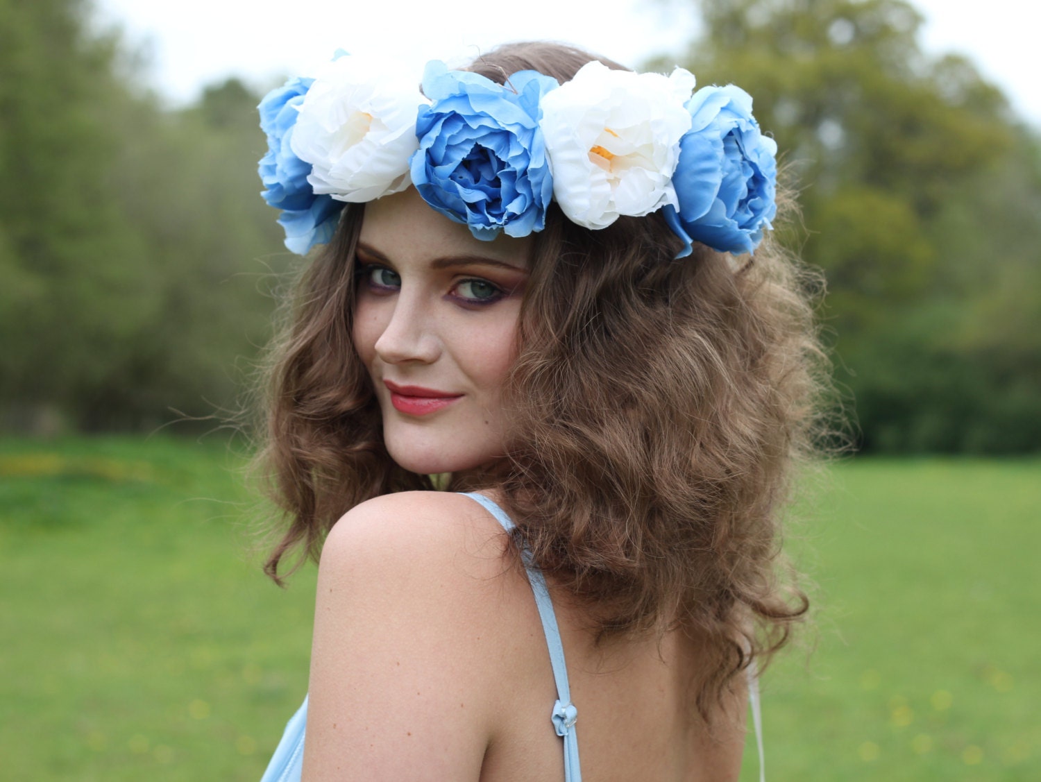 Blue and white flower crown