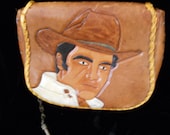 Incredible tooled leather 1960's Elvis Presley Portrait Purse Flaming Star