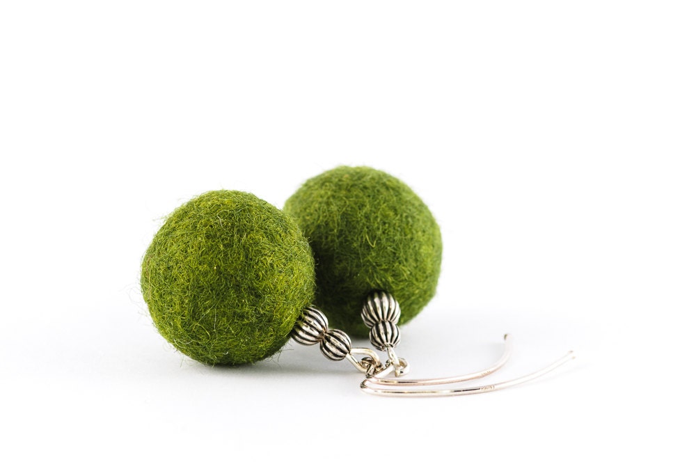Green Felt Earrings Eco Friendly Felted Earrings Small Woodland Earrings Gift For Her