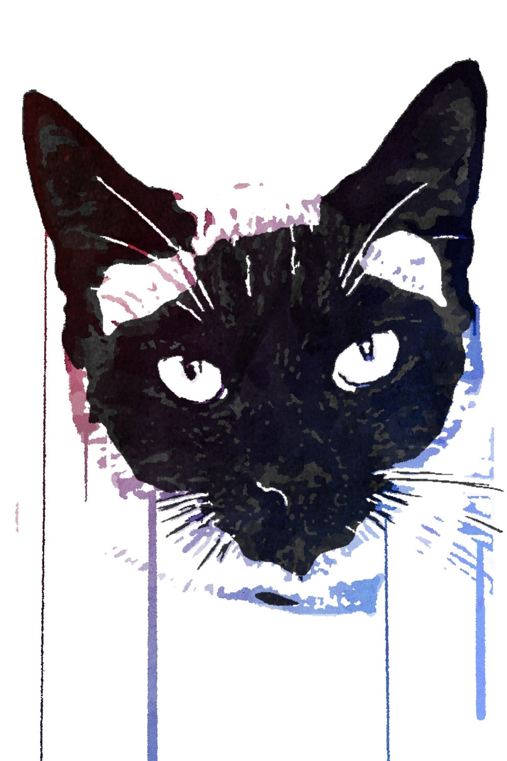 Cat,  16 X 20 Giclee Canvas, Canvas Art, Siamese, Kitten, Blue, Pink, Purple