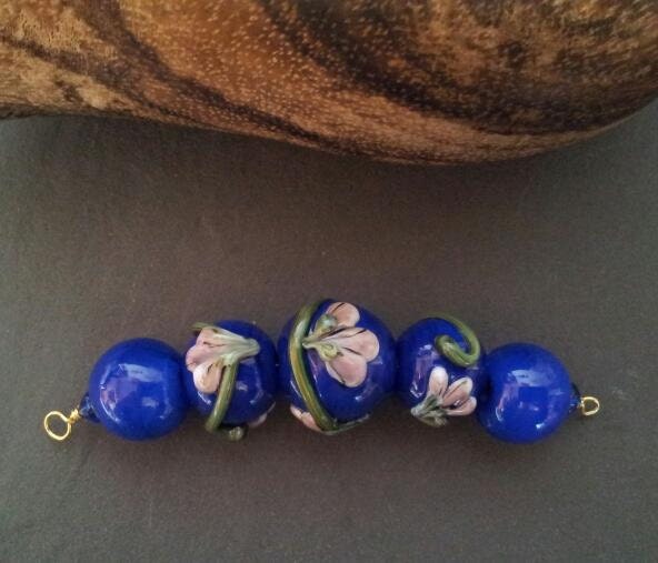 Handmade floral Lampwork bead set SRA CPteam FHFTeam