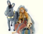 Gray burro art doll needle felt donkey cloth soft sculpture folktale