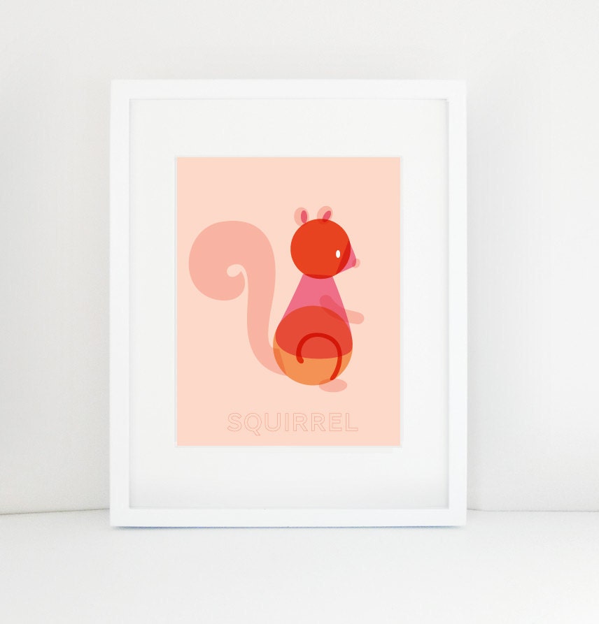 Nursery Wall ART "Modern Woodland - SQUIRREL" Print