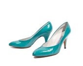 80's Vintage Teal Green Blue High Heel Pumps by Evan - Picone Women size 8 1/2 M
