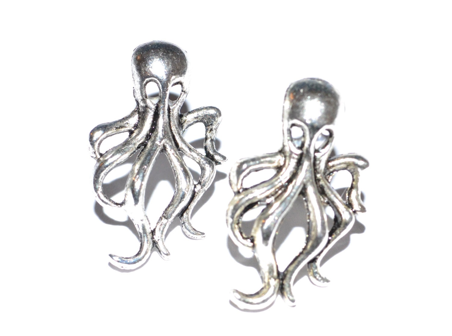Octopus Earrings Silver- Kraken post Tentacle earrings- Cthulhu Steampunk Hipster Rocker Rockabilly Ocean Geekery jewelry gift