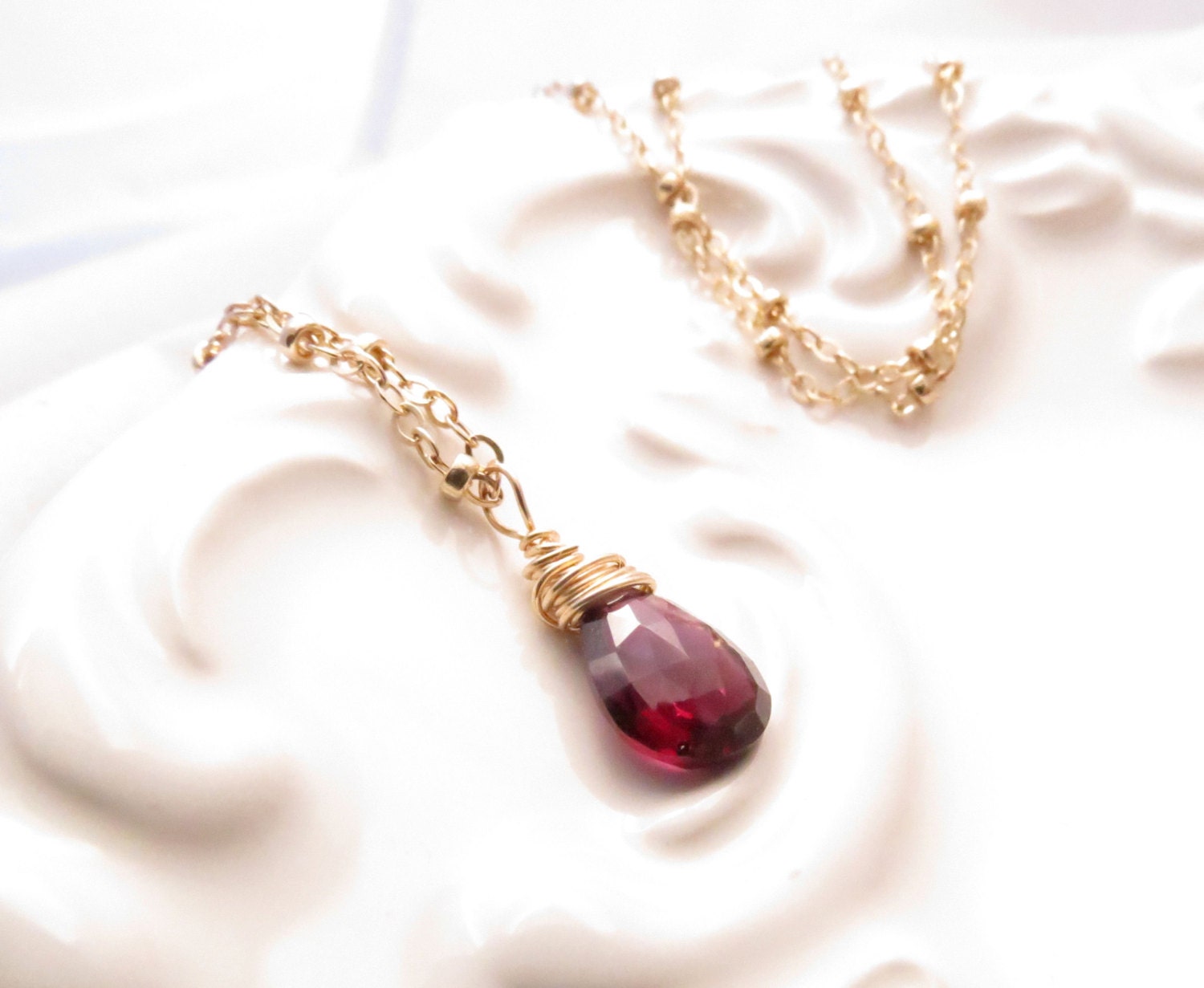 Garnet Briolette Gold Necklace
