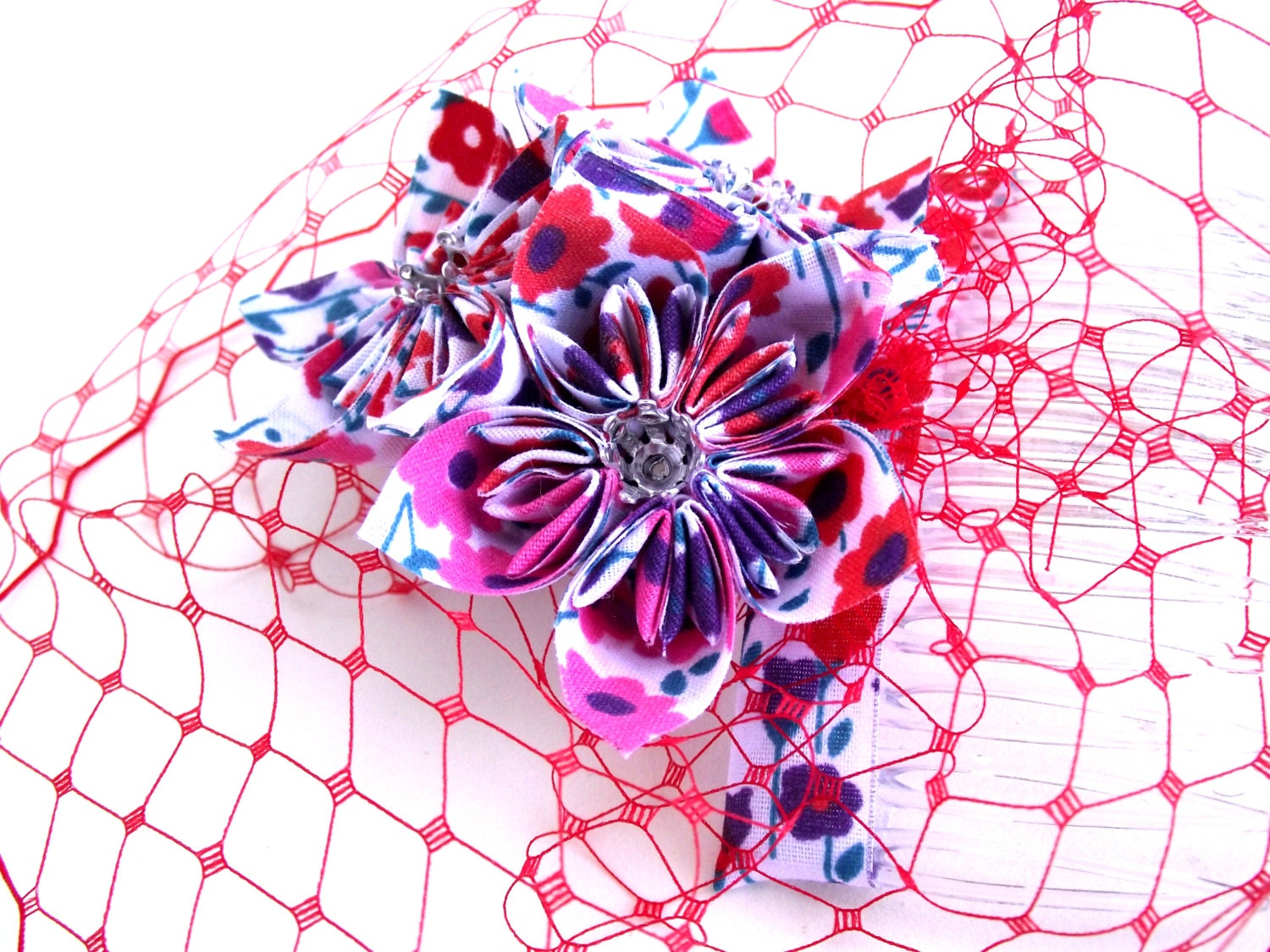 1960s style Poppy Print Handmade Fabric Flower Fascinator