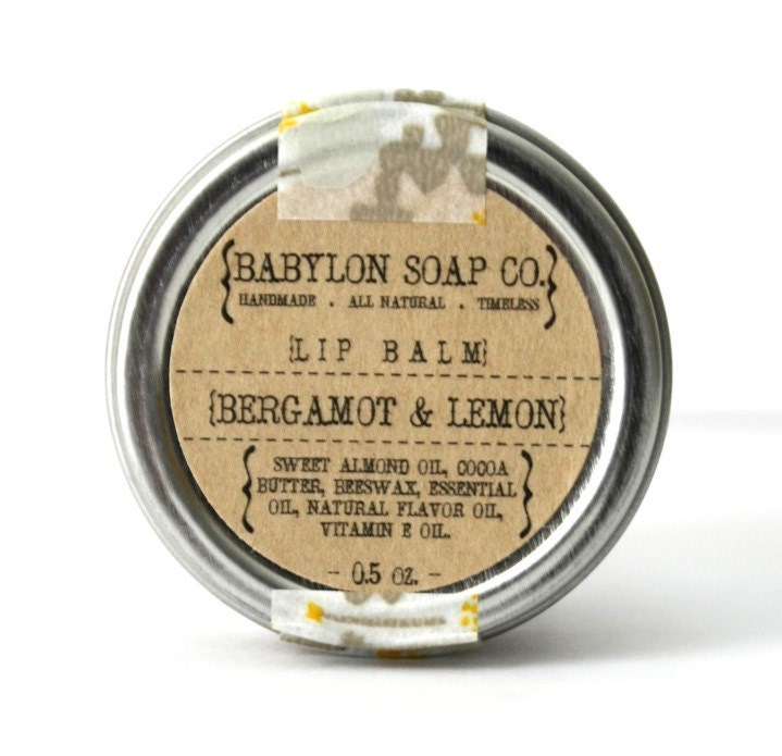 Bergamot & Lemon Lip Balm . Cocoa Butter and Beeswax . 100% Natural Lip Balm . Tin Lip Balm