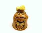 20% OFF SALE Owl Souvenir Bell, Vintage 1960s Oklahoma Ceramic Kitsch