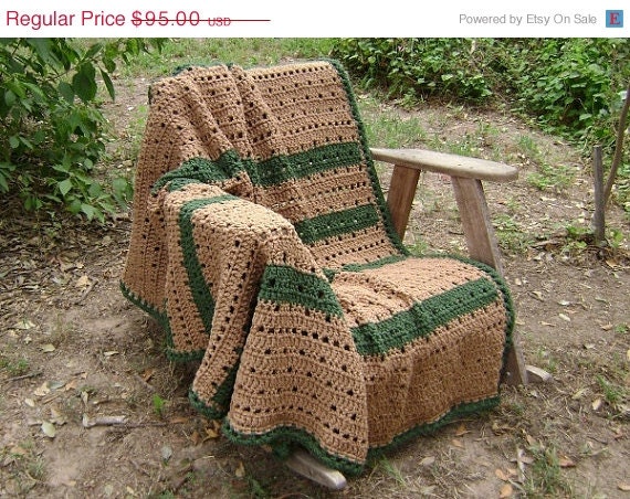 ON SALE Crochet  Afghan  Throw  Blanket  Lap Blanket  Rustic Country Decoration Warm Brown and Medium Thyme