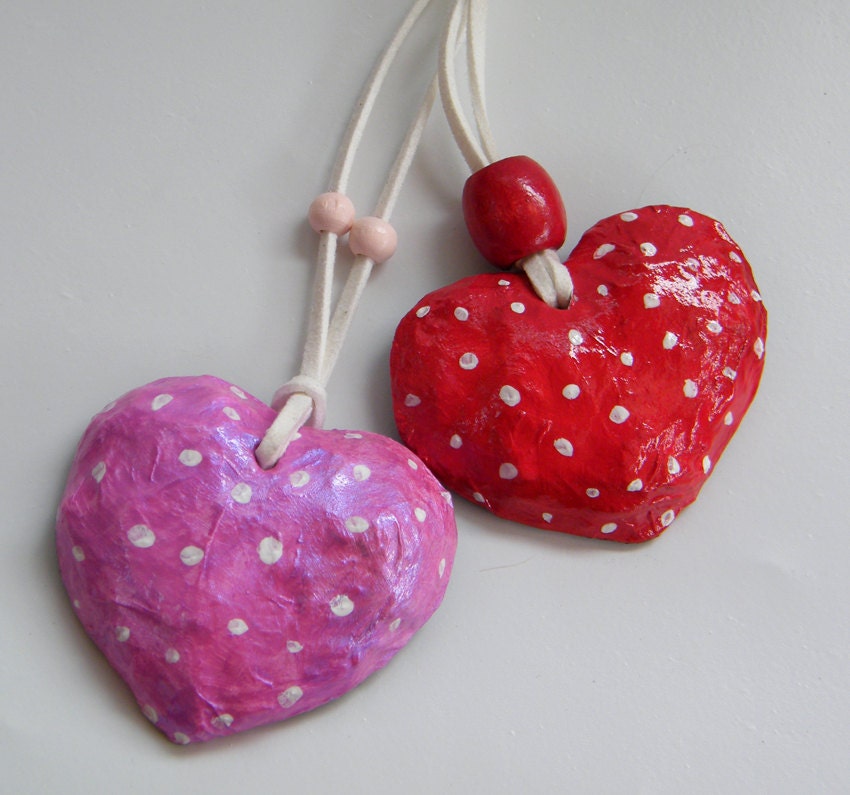 Set of 2 Wall ornaments, Upcycled  hearts wall hanging, Red and pink nursery ornaments, CIJ sale, Eco chic wall hanging