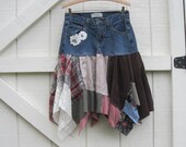 Boho skirt, CUSTOM ORDER for you...Rustic skirt, tattered denim skirt, denim pixie skirt, Upcycled clothing, Eco, Ready to ship