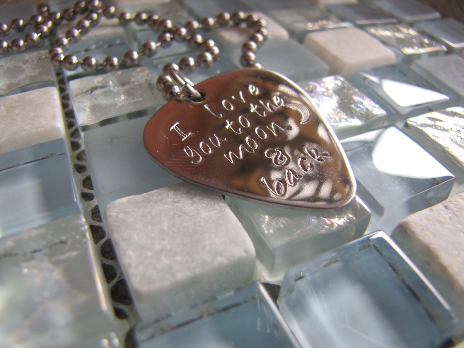 Personalized Hand Stamped Necklace - Stainless Steel Guitar Pick for Dads, Men, Women