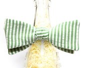 Handmade Mint Green Stripped Seersucker Self Tie Bow Tie
