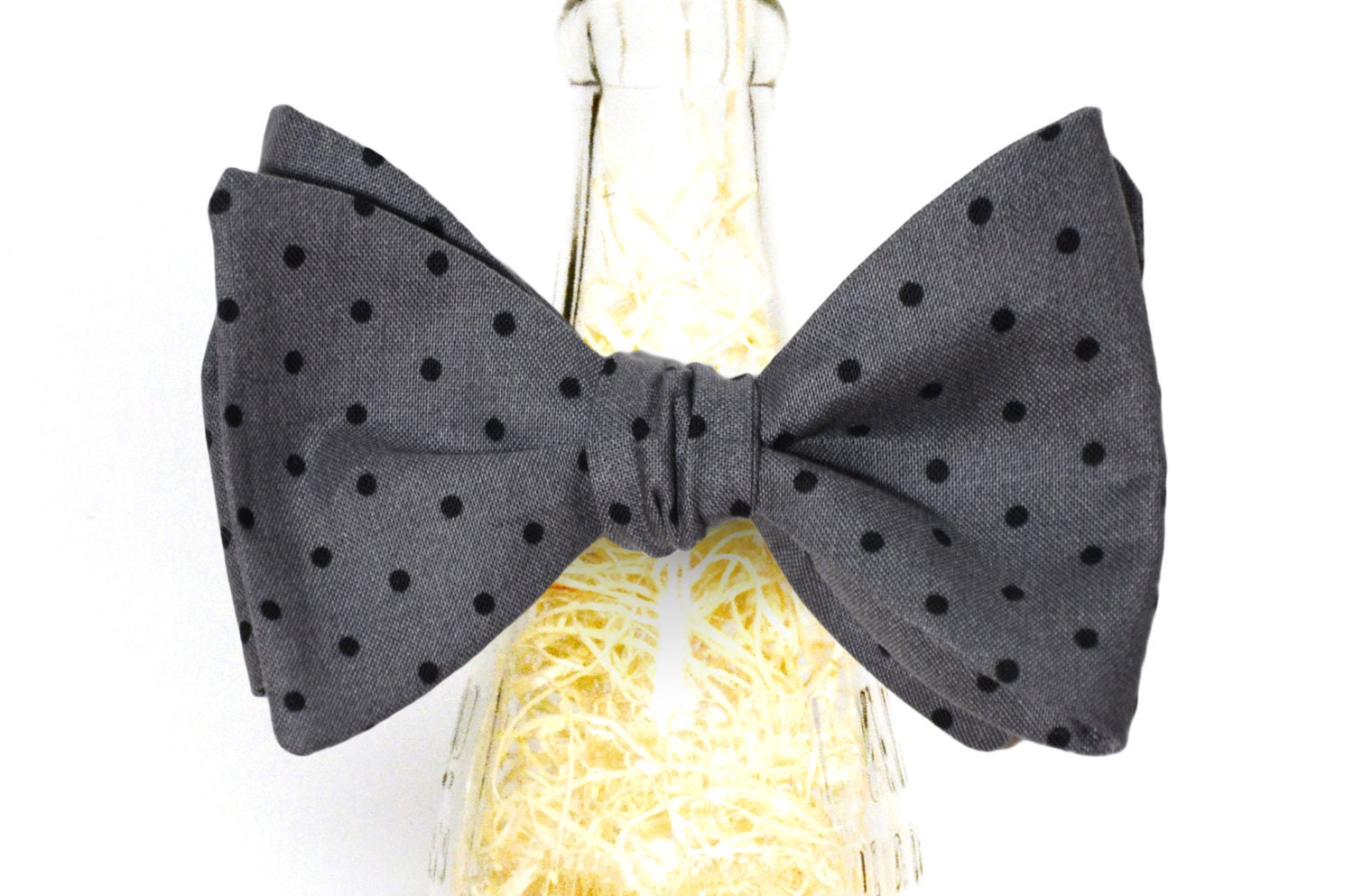 Handmade Dark Gray Polka Dot Self Tie Bow Tie