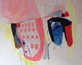 LARGE ABSTRACT PAINTING, oil painting, blue, pink, red yellow, modern, expressionist painting