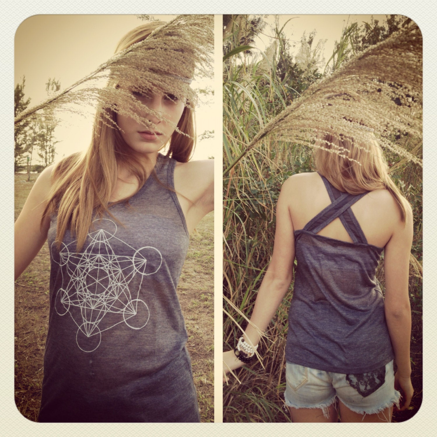METATRON'S CUBE Sacred Geometry Sheer Cross Back Tank