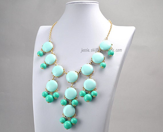 Turquoise and Green Bubble Bib Necklace, Contrast Color Bubble Necklace, 2013 Bubble Jewelry (Fn0508-M-Turquoise and Green)