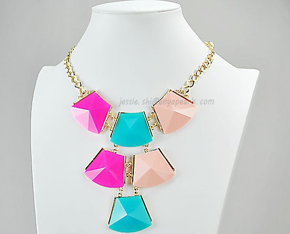 Statement Necklace,Colorful Bubble Necklace,Popular Necklace,Wedding Necklace, Sector Necklace (FN0730)