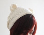 Bear Hat, Polar Bear Beanie, Women Hat in White, Crochet Hat, Slouchy Beanie, Winter Accessories
