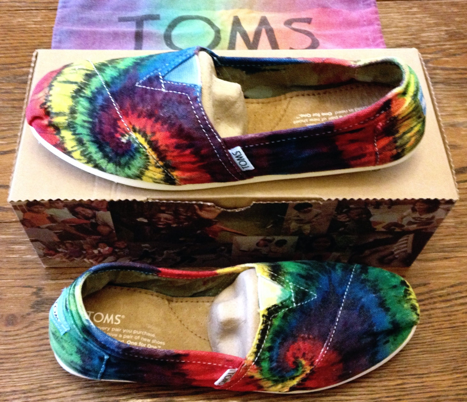 Rainbow Tie-dye TOMS Shoes, Custom Women's