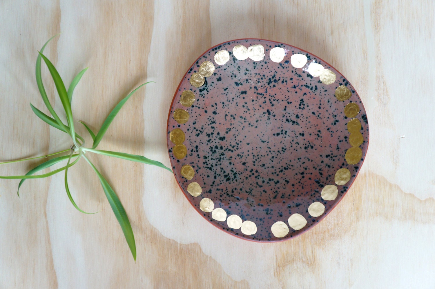 speckled turquoise and gold decorative terracotta plate