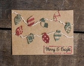 Handmade Christmas Card - Merry and Bright - Paper Goods - Unique Christmas Card - Christmas Lights