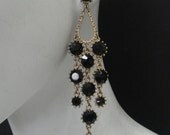 Water fall Crystal Chandelier  Earrings Made with Hematite (Dark Gray) Swarovski Crystal  Plated in Gold