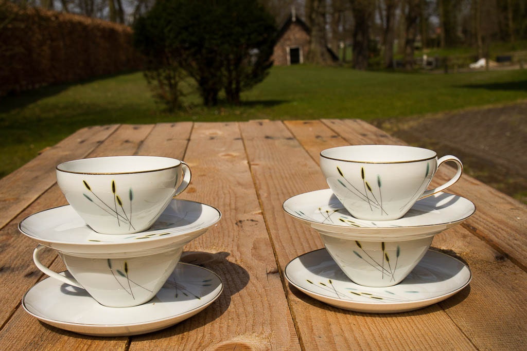 Delicate set of four Schonwald cups and saucers