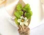 Grooms Boutonniere, Burlap, Green Fern, Lemon Yellow Flower,  Country,  Country Wedding,  Spring, Summer, Rustic