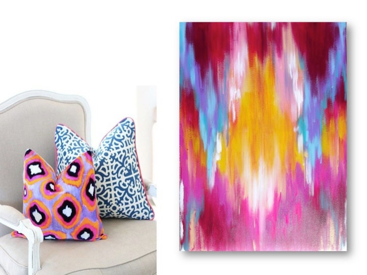 Ikat-Inspired Abstract Original Painting on Stretched Canvas 24 x 36 Ready to Hang - lanasfineart