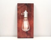 Wooden Wall Sconce- Rustic Wall Sconce, Red Oak, Exposed Edison Bulb Lighting, Rustic Night Light
