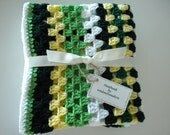 Baby Blanket Crochet Multi Color Yellow White Greens Child Stroller Carriage Car Size 34 x 32 Handmade FREE SHIPPING