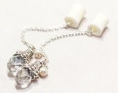 4g-5/8" Silver Chain with Glass Crystal and Small Pink Pearl on Organic Bone Dangle Tunnel Plugs