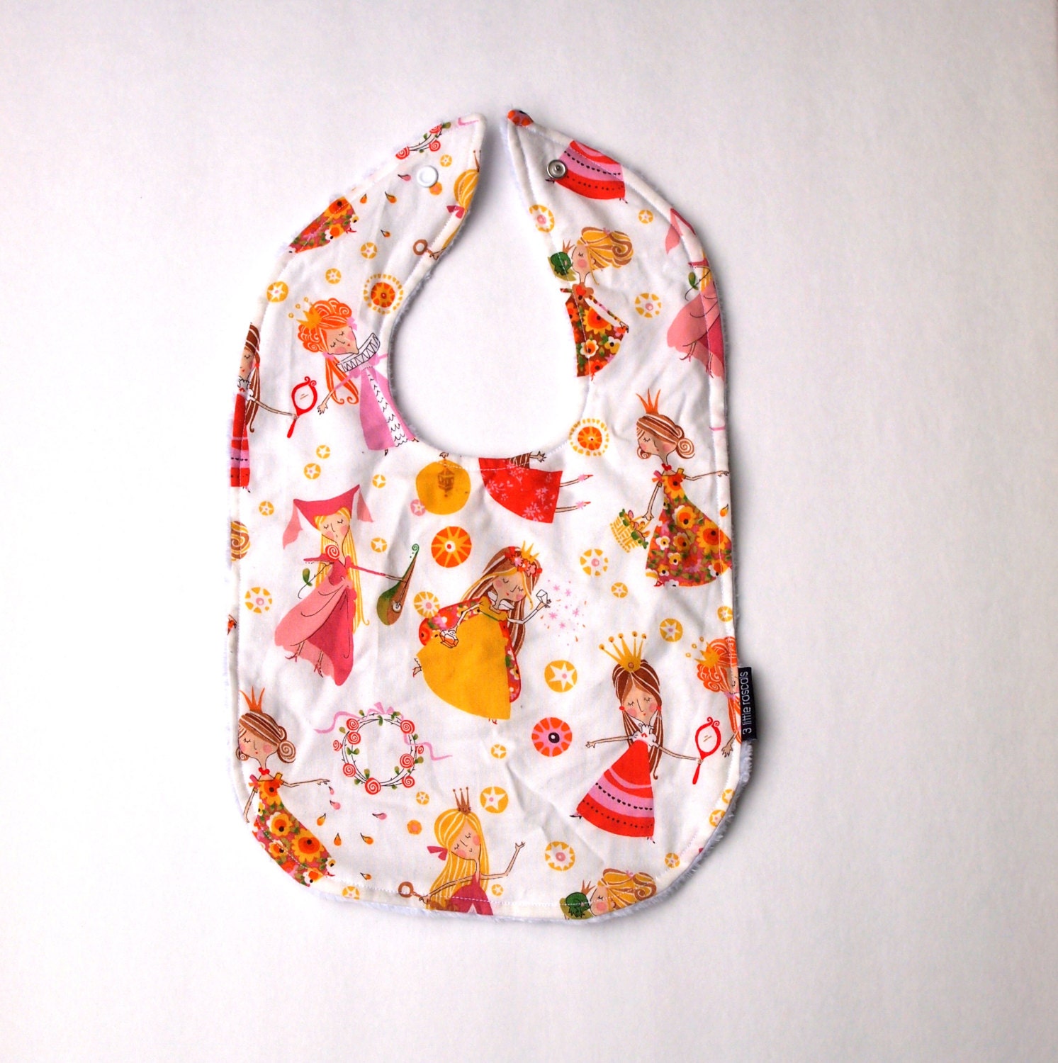 Baby girl bib princess whimsical pink cotton Minky newborn infant