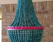 Turquoise & Pink Beaded Chandelier 