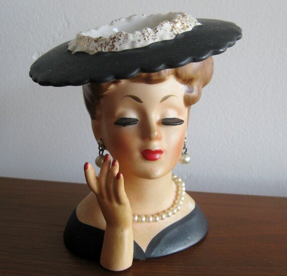 Vintage 1958 Napco Lady Head Vase C3343A Pearl by SanDiegoVintage
