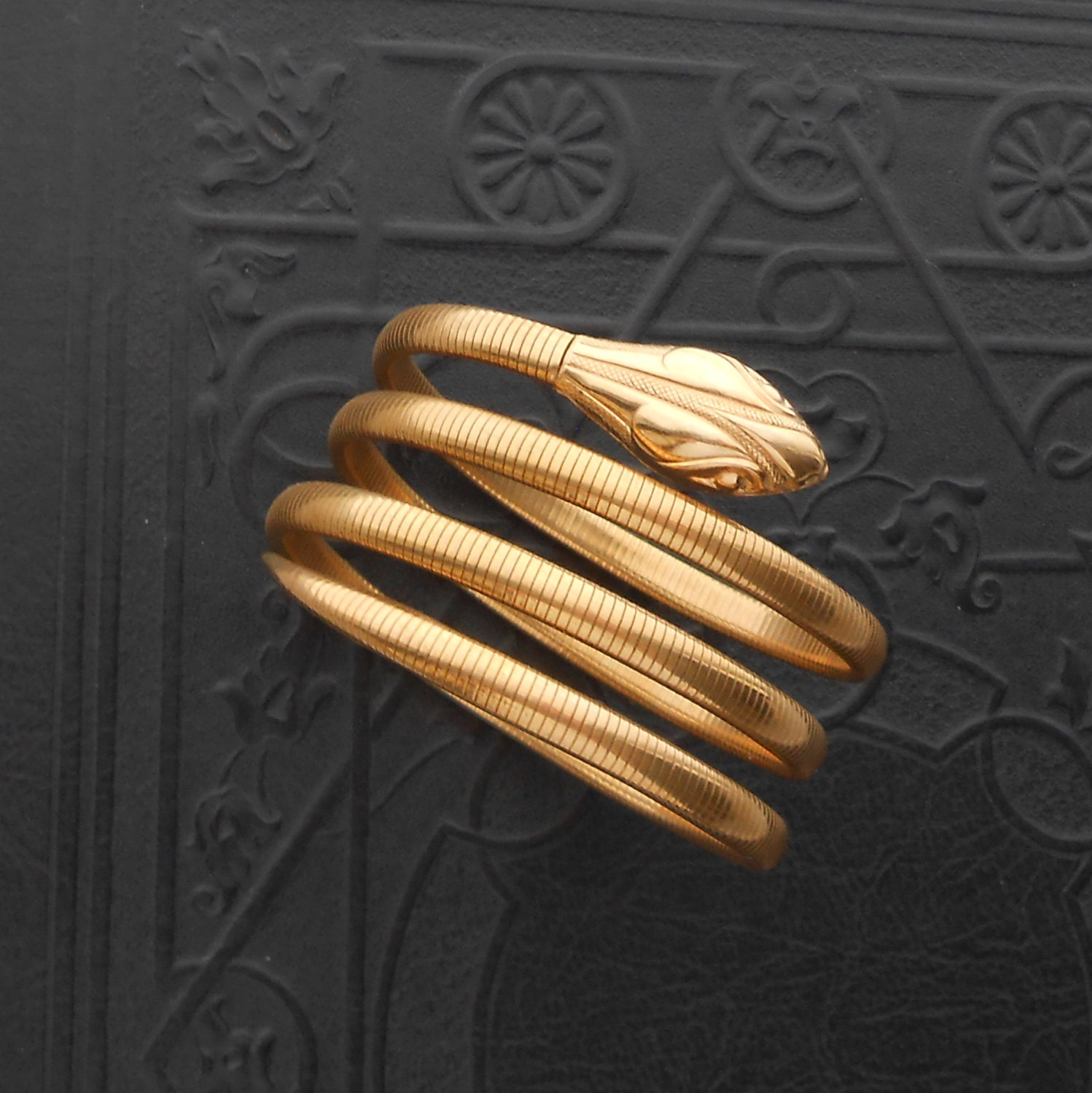 Gold Snake Bracelet. Forstner Gold Fill. Rare Sleek Head & Four Coils.