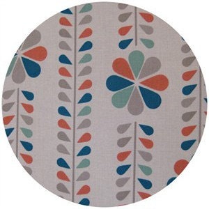 Custom Rod Pocket Curtains-Pair-Birch Fabrics Organic, Mod Squad, Stem Stripe Coral