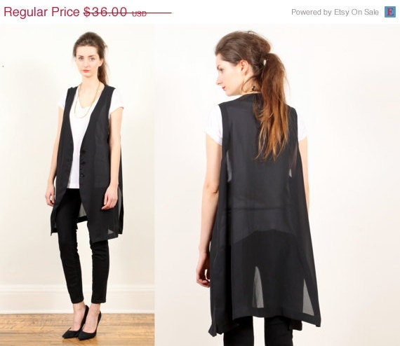 black sheer tunic vest shirt // shell tank top // vintage 90s // silky soft // oversized minimalist // free size