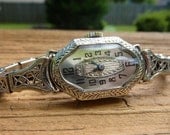 Antique Art Deco white gold filigree Bulova Swiss watch currently running 16j