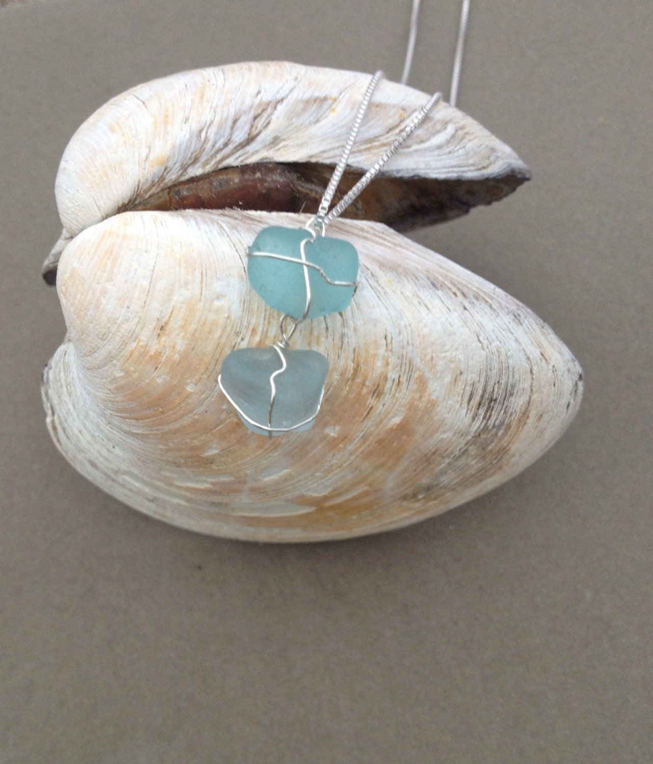 Two-Tone Sterling Blue Seaglass Necklace 